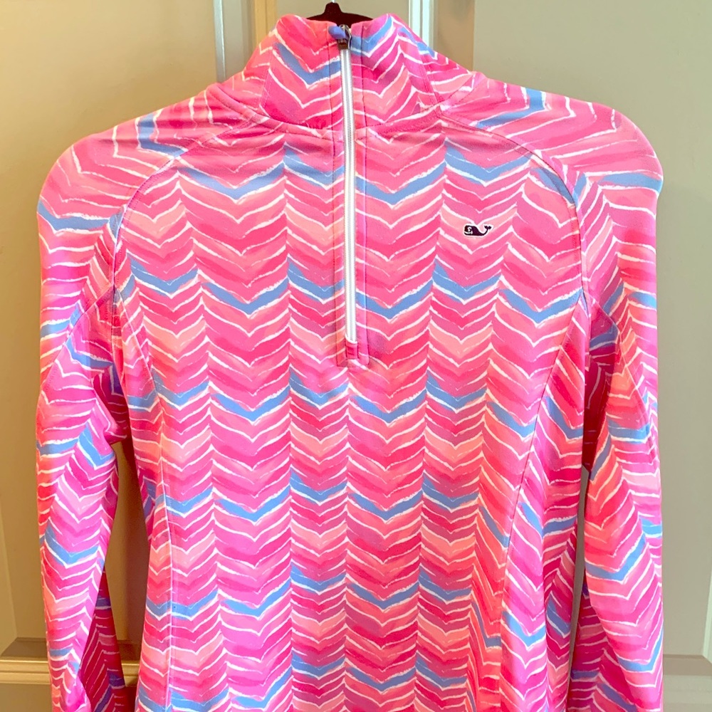 Vineyard Vines Pink Blue Chevron Half-Zip Pullover